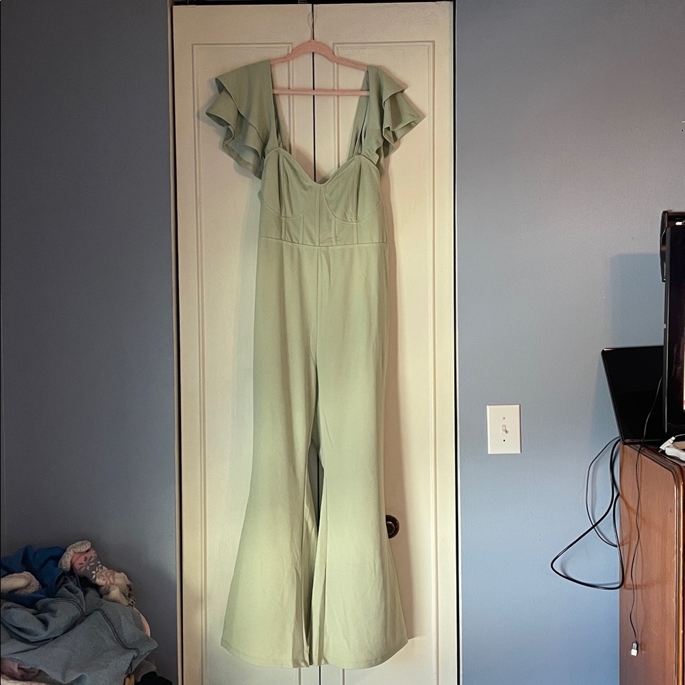 SHEIN Light Green Ruffled Jumpsuit